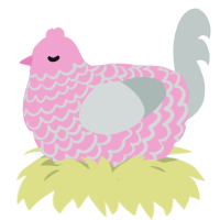 A pink and silver chicken with a lace pattern