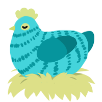 A aqua and teal chicken with a bar pattern