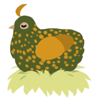 Guacamole, a olive and ochre chicken with a speckle pattern