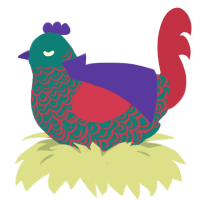 Comet, a sea and crimson chicken with a double-lace pattern