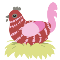 WIP Iroha, a red and pink chicken with a bar pattern
