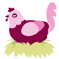 A maroon and pink chicken with a head pattern