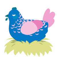 A sapphire and pink chicken with a half-lace pattern