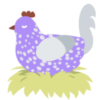 A lilac and mist chicken with a speckle pattern