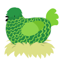 A viridian and grass chicken with a lace pattern