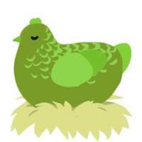 A chartreuse and grass chicken with a half-lace pattern