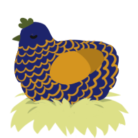 A navy and ochre chicken with a lace pattern