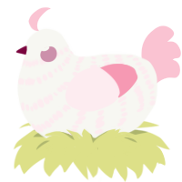 A white and rose chicken with a bar pattern