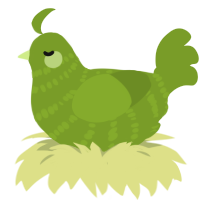 A chartreuse chicken with a bar pattern