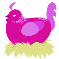 A fuchsia and orchid chicken with a neck-speckle pattern