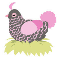 A grey and pink chicken with a lace pattern