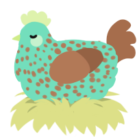 Mint, a mint and brown chicken with a speckle pattern