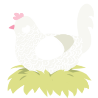in snow barefoot, a white chicken with a double-lace pattern
