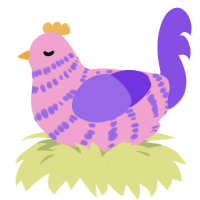 Starburst, a pink and blurple chicken with a bar pattern
