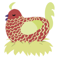 snake, a red and lemon chicken with a lace pattern