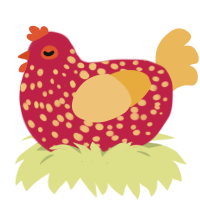 A crimson and honey chicken with a speckle pattern
