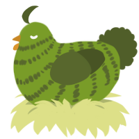 A chartreuse and olive chicken with a bar pattern