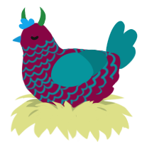 A maroon and teal chicken with a lace pattern