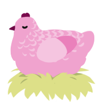 A pink chicken with a half-lace pattern
