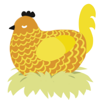 A orange and yellow chicken with a lace pattern