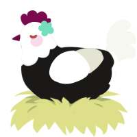 A sable and white chicken with a head pattern
