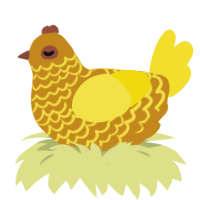 A ochre and yellow chicken with a lace pattern