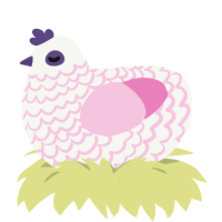 A white and pink chicken with a lace pattern