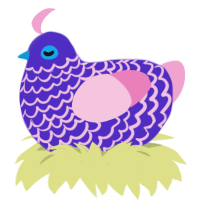 A indigo and pink chicken with a lace pattern