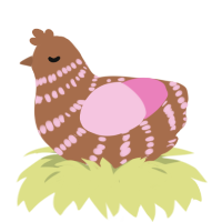 A brown and pink chicken with a bar pattern
