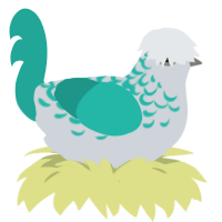A mist and turquoise chicken with a half-lace pattern