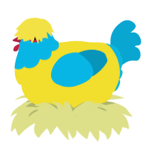 A yellow and cerulean chicken with a head pattern