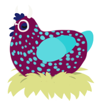 Lumi, a wine and aqua chicken with a speckle pattern