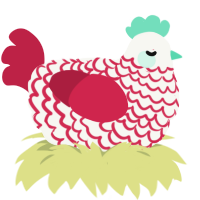 A white and crimson chicken with a lace pattern
