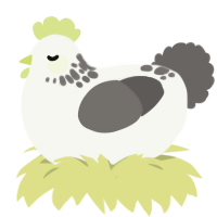 A white and grey chicken with a neck-speckle pattern