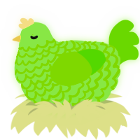 A gluppy and grass chicken with a lace pattern