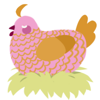 A pink and orange chicken with a lace pattern