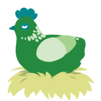 A viridian and gluppy chicken with a neck-speckle pattern