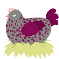 A ash and wine chicken with a speckle pattern