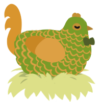 A chartreuse and orange chicken with a lace pattern