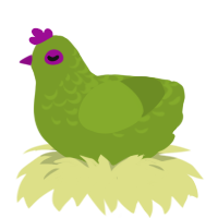 A chartreuse chicken with a half-lace pattern