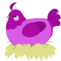Pong, a orchid and plum chicken with a head pattern