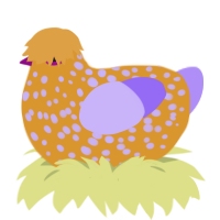 A, a orange and lilac chicken with a speckle pattern