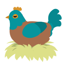 A brown and teal chicken with a head pattern