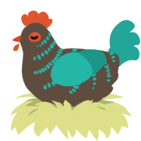 A bark and turquoise chicken with a half-bar pattern