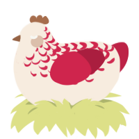 A cream and crimson chicken with a half-lace pattern