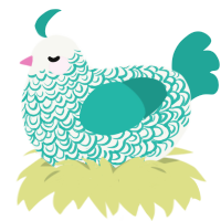 A white and turquoise chicken with a double-lace pattern
