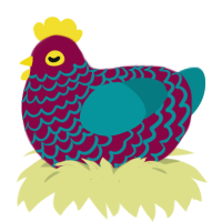 A maroon and teal chicken with a lace pattern
