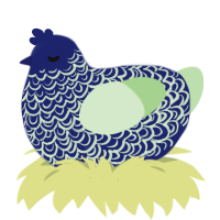 Aukai, a navy and gluppy chicken with a double-lace pattern