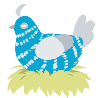 A cerulean and mist chicken with a bar pattern