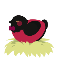 A crimson and black chicken with a head pattern